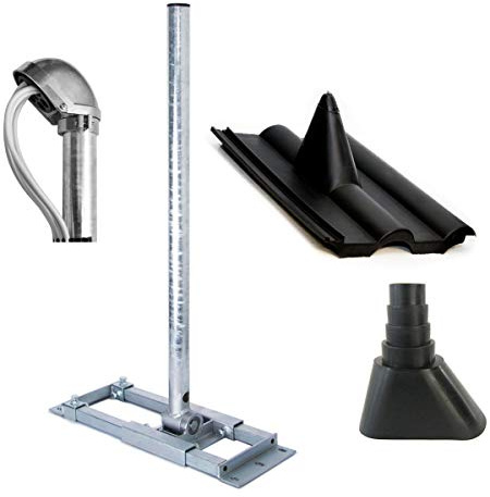 Premium X Deluxe X90-48 Dachsparrenhalter 90 cm Mast SAT Sparren Dach-Halterung mit Kabeldurchführung Dach-Abdeckung Frankfurter Dach-Ziegel Gummi-Manschette schwarz ALU-Mastkappe