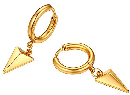 Flongo Herren Ohrstecker Creolen Damen Ohrringe Ohrhänger aus Edelstahl in Silber Schwarz Gold Stecker mit hängenden Triangel Pyramide Anhänger Männer, Frauen