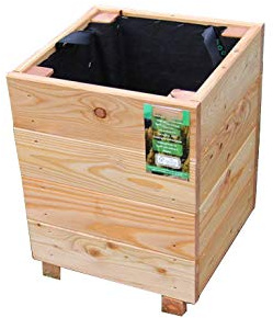 HOQ Pflanzkasten aus Lärche - mit Vlies und Griffen - Premium Pflanzkübel - Holz Blumentopf - Hochbeet aus Holz - Blumenkasten 36 x 36 x 28 cm