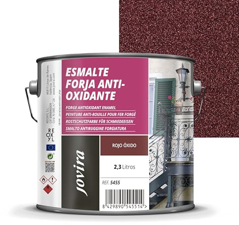 JOVIRA PINTURAS Esmalte Forja Antioxidante al Disolvente. Protección y decoración sobre hierro. (2,3 Litros, Rojo Oxido)
