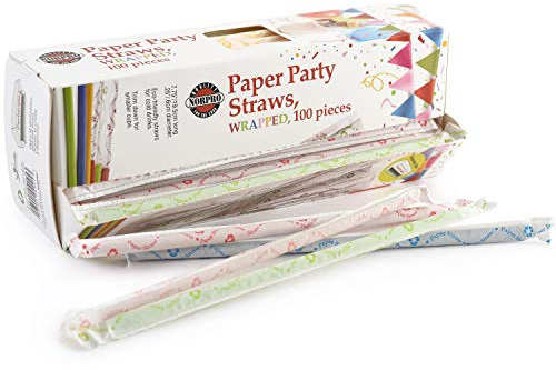 Norpro Paper Drinking Straws, Individually Wrapped (100 Pack), 100% Biodegradable-Assorted Colors