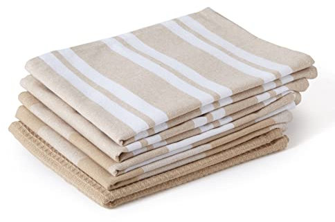 Encasa XO Paños y paños de Cocina de algodón Encasa XO Beige | Toalla de té de Tejido Plano y Tipo gofre | Juego de paños de Cocina | 70x45 cm | Reutilizable y de Secado rápido Juego de 5