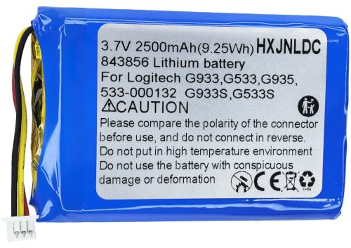 HXJNLDC 3.7v 2200mah Baterías de Iones de Litio para Logitech g933,g935,g533,g933s,g533s Reemplazo de batería de Auriculares de Juego de Espectro Artemis inalámbrico, Compatible 533-000132