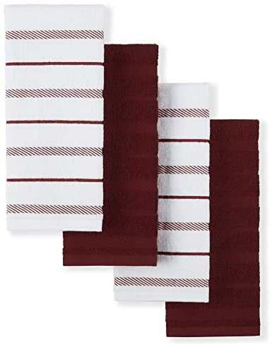 KitchenAid Albany Kitchen Towel 4-Pack Set, Cotton,Smoked Paprika Red/White, 16x26