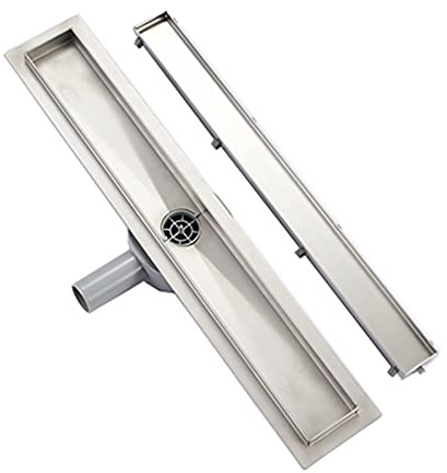 Plumbsys Duschrinne Edelstahl 90cm ，2in1 Befliesbar Doppelseitige bodenablauf Komplettset，Duschablauf 360°drehbarer Siphon mit Geruchsstop und Haarsieb，Ablaufrinne extra flach，Schnelle Drainage