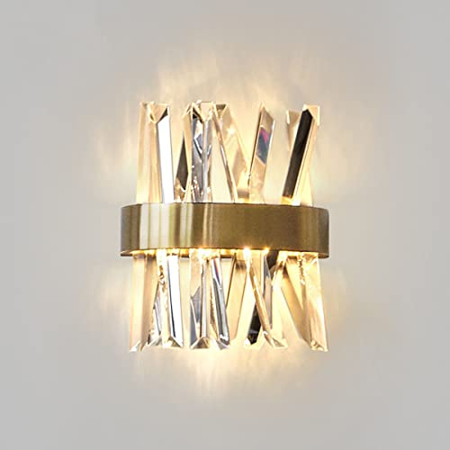 OOWOKS LOGT Modern Wandlampe Kristall Gold Wandleuchte Innen LED Schlafzimmer Nachttischlampe Wohnzimmer Beleuchtung Deko Licht Flurlampe Treppenlichter Warmweiß 3000K Für Esszimmer Hotel Küche