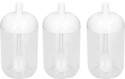 Cyrank 3Pcs Kunststoff Zuckerdose mit Löffelabdeckungen Set, Salzbehälter Glas mit Löffel und Deckel Küche Klare Gewürzdosen für Home Counter