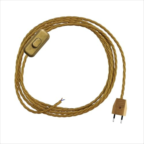 LaMorell LightDesign Cordon pour Lampe Abat- Jour Câble électrique avec revêtement en tissu 1,80 m. Noir, Blanc/Noir, Rouge, Whiskey, Argent, Torsade Or (TORSADE OR)