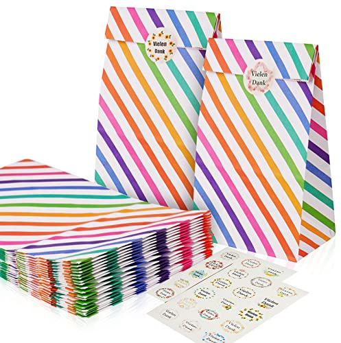 30 stycken papperspåsar presentpåsar barnfödelsedag små papperspåsar födelsedagspåsar med klistermärken presentpåsar för jul bröllop fest födelsedag alla hjärtans dag 24 x 13 x 8 cm