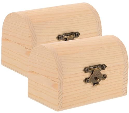 Zerodeko Kids Jewelry Organizer 2Pcs Wooden Treasure Chest Box Small Unfinished Pirate Box with Front Clasp Crafts Box Unpainted Coin Case Storage Kids Toy Storage Organizer