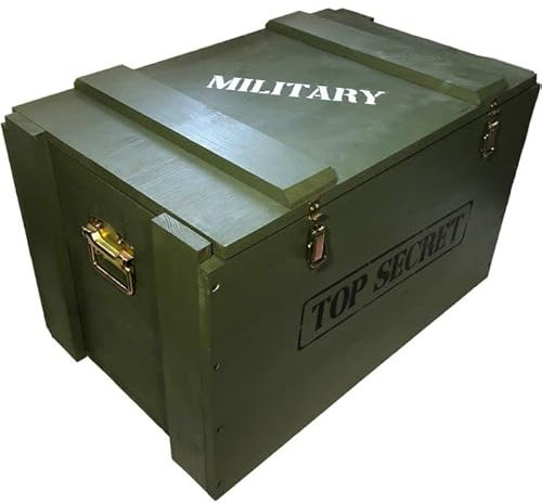weeco Militär Holztruhe Offizierskoffer 74x47x45cm Neue Aufbewahrungskiste Munitionsbox Militaria. Transportkiste Aufbewahrungskiste. Top Secret Military Truhe Wandstärke 1,8 cm
