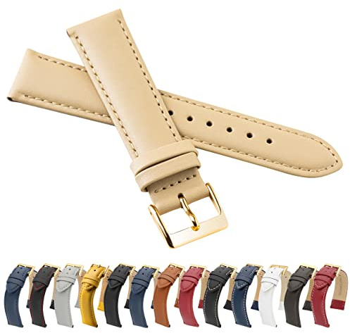 MARCHEL Glattleder Echtleder LLB Schließe in Gold Lederarmband Uhrenarmband Rindsleder Feines Leder