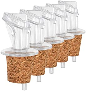 Pack de 5 vertedores de plástico con tapón de corcho | estrecho | adecuado para aceite, vinagre, licores o licores
