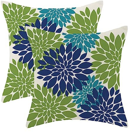BETGINY Dahlien Blumen Kissenbezüge 45,7 x 45,7 cm, Blaugrün, Blau, dekorative Kissenbezüge, geometrisch, modernes Leinen, Bauernhaus für Couch, Sofa, Sommer, Zuhause, Outdoor-Dekoration