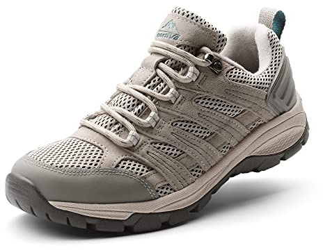 NORTIV 8 Women's Lightweight Hiking Shoes, Breathable Mesh Walking Sneakers, Trail Running Footwear for Outdoor Work,Size 8W,Light Grey,SNHS222W-W