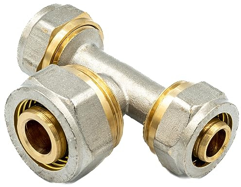 KNM Trade Klemmverschraubung PEX T-Stück reduziert Silber Gold 20x16x20 | Messing, schnelle Montage, PE-X/Al/PE-X, Trinkwasser, vielseitig einsetzbar, vernetztes Polyethylen