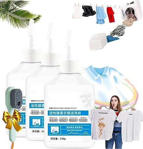 Active Enzymes For Clothes Cleaning,Active Enzymes Laundry Stain Remover,Garment Stubborn Stain Cleaner Oil Remover,Bio-Enzyme Degreasing Agent, Clothes Oil Stain Remover for Stubborn Stains (3PCS)