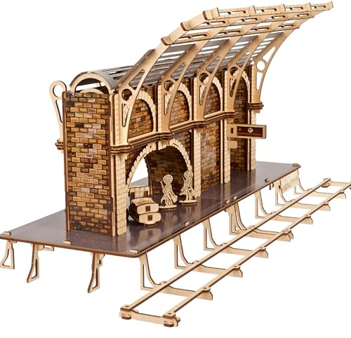 UGEARS Harry Potter Bahnsteig 9 ¾ 3D Holzpuzzle - Modellbausatz für Erwachsene zum Zusammenbauen - Mechanischer Holzbausatz 3D Puzzle mit 2 Figuren - Kompatibel mit Ugears Hogwarts Express Zug