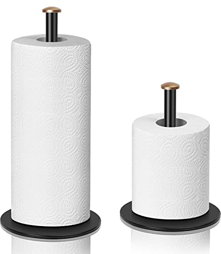 Paper Towel Holder Black,ZMGNND Adjustable Paper Towel Stand for Countertop - New House Essentials,Matte Black Bathroom Paper Towel Holders - Holds 3 Rolls,Kitchen Paper Towel Dispenser for Counter