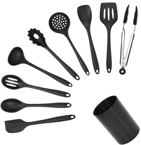 Culinary Harmony - Juego de utensilios de cocina de silicona de 10 piezas para cocinar, volteador ranurado, volteador, servidor de pasta, cucharón, cuchara ranurada, cuchara, espumadera, espátula,