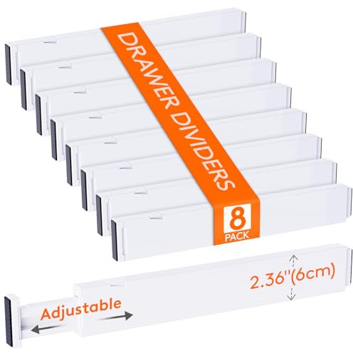 Lifewit 8er Set Verstellbar Schubladentrenner, Schubladen Organizer Trenner für Innenlänge 40–50cm & Höhe＞6cm Schlafzimmer Küche Bestecken Kleiderschränke Schreibtisch Schubladen Ordnungssystem,Weiß