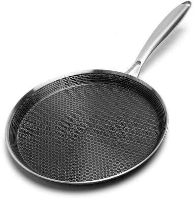 Innerwell Nonstick Crepe Pan 12 inch Stainless Steel Crepe Pan Honeycomb Coating Flat Skillet Tawa Dosa Tortilla Pan,Omelet Pan with All Stove Tops Available, Induction Compatible