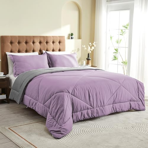 beeweed Summer Duvet Double Size, 4.5 Tog Down Alternative Comforter Set with 2 Shams, Reversible Coverless Duvet Microfiber Soft Bed Quilt for All Seasons, Machine Washable, 200x200cm