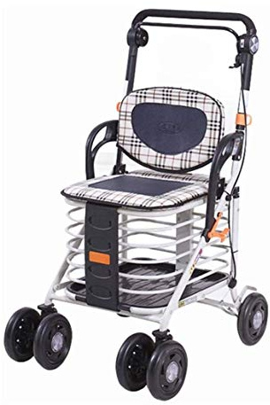 Zusammenklappbarer Rollator, Rollator mit 4-Rad-Einkaufswagen, höhenverstellbar, Push-Pull-Einkaufswagen, Tasche, Gepäck, Lebensmittelwagen