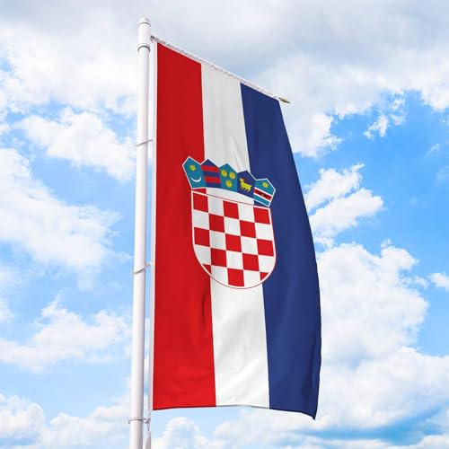Kroatien Flagge 150 x 600 cm - für Fahnenmast, Kroatienfahne aus reißfestem Fahnen-Polyester-Stoff, Hissfahne Hochformat für Querausleger wetterfest und UV-beständig