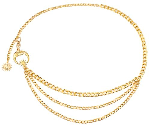 JewelryWe Smycken 3 st midjekedja dam magkedja guld lager kedjebälte justerbar höftkedja midja kedja kroppssmycken midjekedja kroppsbälte kroppskedja bikinikedja för kvinnor flickor, rostfritt stål