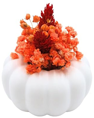 Dekohelden24 - Handmade - Collection, Keramik Kürbis, Kürbisdeko mit Trockenblumen, Herbstdeko als Keramik Kürbis, Made In Germany, L/B/H 8 x 8 x 11 cm.