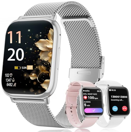 RifePhi SmartWatch Damen mit Telefonfunktion, 1,83 Uhr mit /SpO2/Menstruationszyklus 24H Herzfrequenz/Schlafmonitor/IP68 Wasserdicht/Fitness Tracker/für iOS Android (Silber)