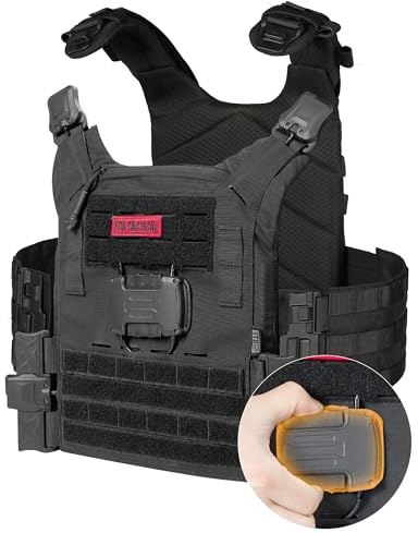 1TG Tactical XR Gilet Tactique Système de Libération Rapide à Un Clic Gilet Airsoft Porte Plaque - Gilet par Balle pour Paintball Police