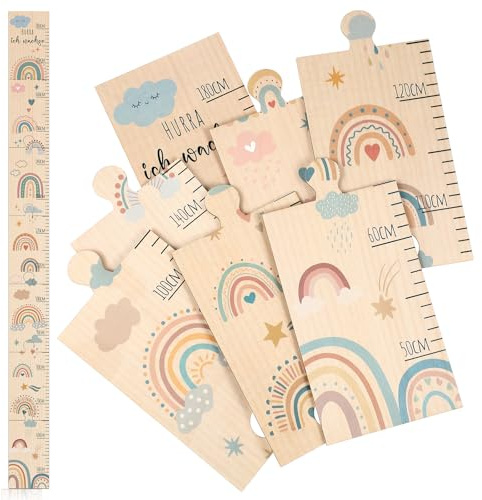 Otuuz Tabla de Altura para Niños de Madera Gráficos de Crecimiento para Bebé Decoración para Habitación Infantil Regalos de Bautismo para Niños, 50-180 cm(Arcoíris)