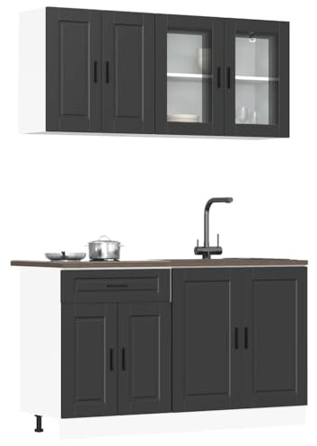 Brokky 4-TLG. Küchenschrank-Set KüChenschrank Kitchen Cabinets Buffetschrank KüChe Kalmar Schwarz Holzwerkstoff / 3314872