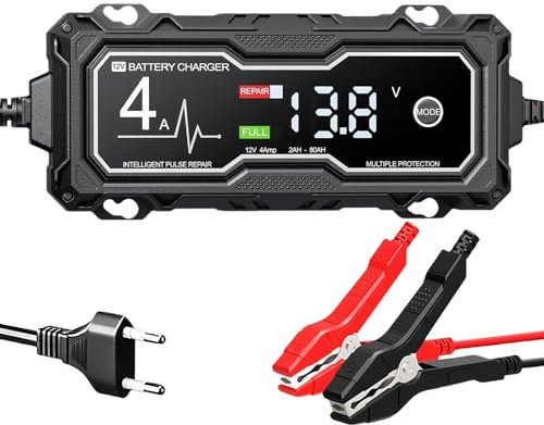 Autobatterie Ladegerät, 4A 12V Smart Vollautomatische Kfz Batterieladegerät, Auto Starthilfe Powerbank Mit LCD-Bildschirm, Ladegerät Autobatterie Für Auto Motorrad LKW Boot