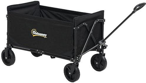 Outsunny 120L Festival Trolley on Wheels, Folding & Compact Camping Trolley Cart with Adjustable Handle for Garden, Beach, Fishing, Black