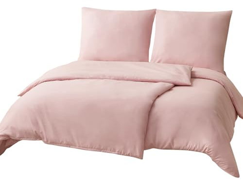 RUIKASI Bettwäsche 135x200 Rosa 4teilig - Hellrosa Mikrofaser Bettwäsche-Sets Oeko-TEX, 2 Bettbezüge 135x200cm + 2 Kissenbezüge 80x80cm mit Reißverschluss, Weich und Bügelfrei