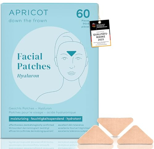 APRICOT 60x Zornesfalte Pflaster Nacht “'down the frown” aus Bio Baumwolle - Regt Kollagenproduktion an - Zornesfalten Patches mit Hyaluron, Zornesfalte Tape, Pflaster Zornesfalte - Apricot beauty
