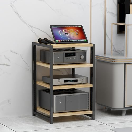GSKDZG 3 4 5 6 Tier AV Media Stand Height Adjustable Audio Rack Record Player Stand Wooden Shelf Stereo Rack Media Storage Cabinet HiFi Rack(Walnut,4 Tier)