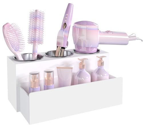 PITBVO Matte White Countertop Detachable Hair Tool Organizer for Vanity