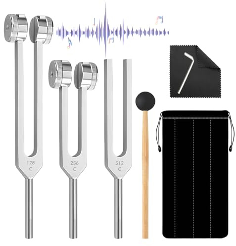 Diapasón De Aleación De Aluminio,Juego De 3 128HZ 256HZ 512HZ Diapasón De Aluminio,Diapasones Terapeuticos Chakras Con Martillo,Bolsa De Tela,Diapasón Terapéutico Para Terapia De Sonido
