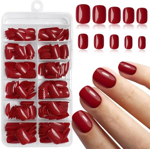 LunarCharm 240 Stück quadratische Press on Nägel kurze künstliche Nägel kurze quadratisch rot auf Nägeln vollständige Abdeckung künstliche Fingernägel für Anfänger DIY
