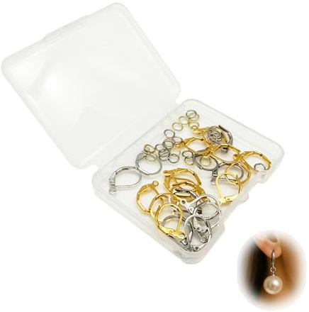 Kit di 48Ganci per Orecchini a Monachella, Placcati in Oro 24K e Acciaio Inossidabile, Colori Oro e Argento, 16x10mm, Ideali per Creazioni Fai-da-te di Gioielli, con Scatola di Conservazione