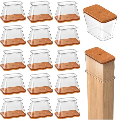 16 Stück Stuhlbeinkappen Rechteckig aus Silikon mit Filz, Stuhlgleiter für Rechteckige Stuhlbeine, Bodenschutz für Stühle, Passend für Möbelbeine 50–64 mm Länge / 25–38 mm Breite