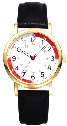 Oidea Reloj de mujer para enfermera: 24 horas, hora militar, fácil lectura, pulsómetro, reloj médico con correa de cuero