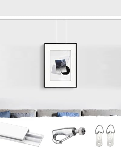 Binario Quadri Sistema per Appendere Quadri con Binario a Clip, Binario Robusto, Set di Ganci in Filo Metallico Regolabili, Ganci per Binario per Quadri per Cartongesso per Home Studio(0.5 m/1.6' cabl