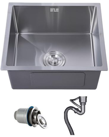TINMAGI Fregadero Cocina 1 Seno 40 x 40 cm, Fregadero de Acero Inoxidable con Sifón y Rebosadero, Kitchen Sink Rectangular Pequeño, Fregadero Bajo Encimera o Sobre Encimera