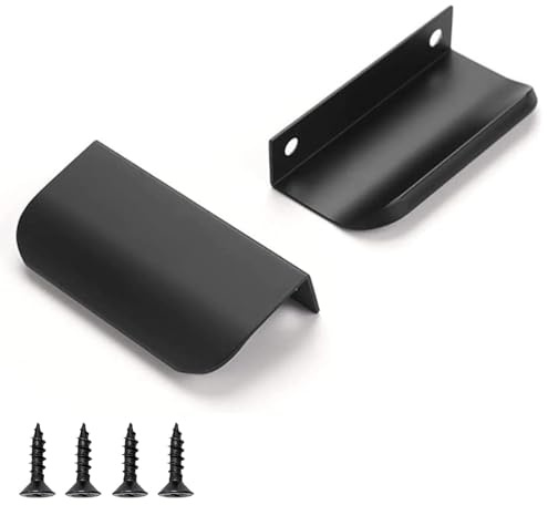 QZKJQDD 2 Pack Black Kitchen Cupboard Handles Finger Edge Pulls for Cabinets and Drawers, 80mm Wardrobe Door Handles Modern Aluminum, Matte Black