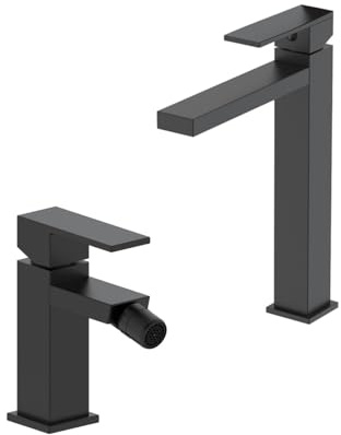 Set rubinetti miscelatori lavabo alto e bidet nero opaco- monocomando - Boleco